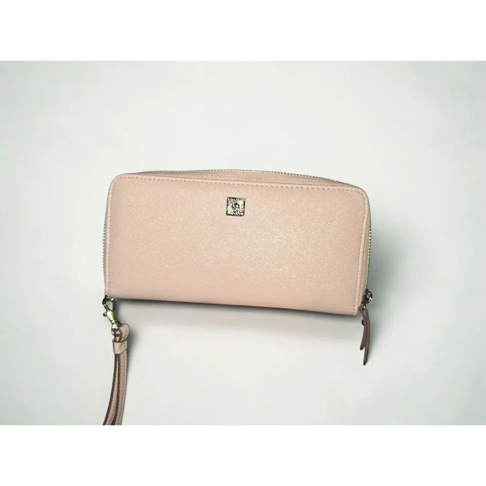 Anne Klein Blush Pink Pebbled Zip-Around Wristlet Wallet